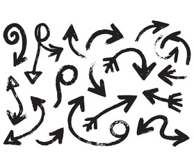 Collection of hand drawn black arrows pointing in various directions on a light background
