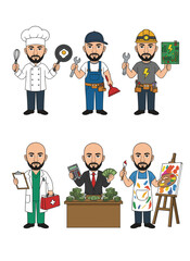 Cartoon Professions Stickers Set &ndash; Chef, Plumber, Electrician, Doctor, Banker, Artist