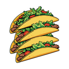 Flat vector illustration of a cute happy taco celebrating National Taco Day with bright solid colors, fiesta elements, and bold clean outlines, perfect for food clipart