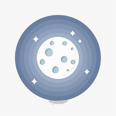 Stylized celestial body illustration with shimmering stars and lunar surface detail