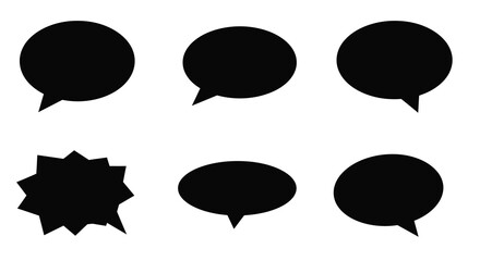 Collection of black speech bubbles and thought balloons on a white background