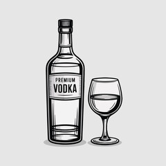 Modern flat vector illustration for National Vodka Day with vodka bottles, glasses, and festive party vibe, bold outlines, minimalist style, ideal for Adobe Stock upload