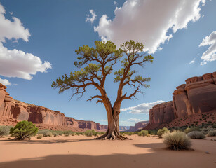 Desert landscape with a majestic tree