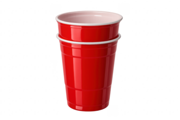 Two red plastic party cups stacking together