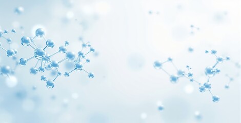 Abstract molecular structure design with blue glossy spheres and connecting lines on light background representing futuristic science concept. Ai generative