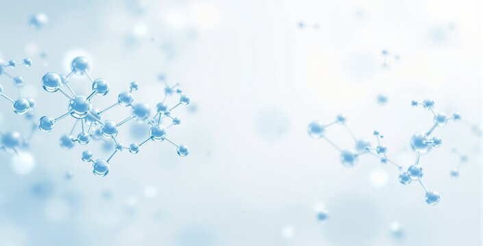 Abstract molecular structure design with blue glossy spheres and connecting lines on light background representing futuristic science concept. Ai generative