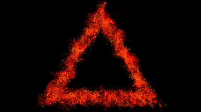 Fire Triangle Form, Flame and Misty Ember Red Particles, Alpha Channel Loop Background