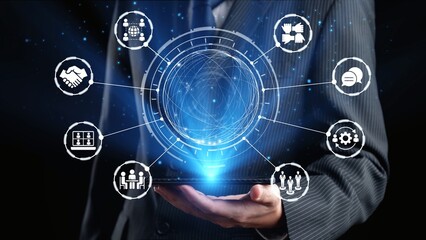 People networking and digital community with teamwork, partnership, collaboration and connection icons showing modern communication and relationship building. Gist