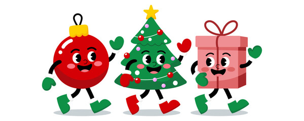 cute christmas clipart ornament tree gift characters Illustration 