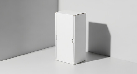 Vertical blank white product box mock-up in harsh light for branding