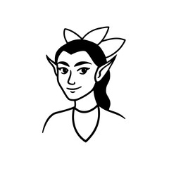 fantasy elf line sketch with pointed ears and bow 