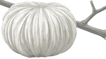 Detailed White Pumpkin Illustration for Autumn Harvest and Seasonal Decor. Botanical Drawing of a Ribbed Winter Squash.
