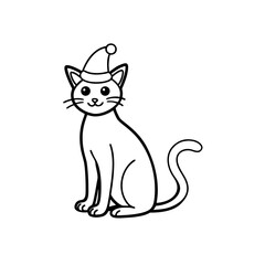 simple cartoon vector  sitting cat in santa cap  w