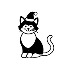 vector art  smiling cat with santa hat  white trim