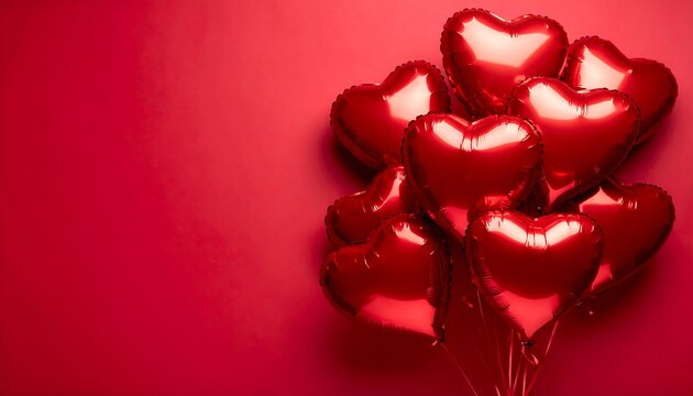 Heart-shaped balloons on a red background