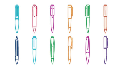 Pen Collection: An array of vibrantly colored pens showcases diverse styles and designs, capturing the tools of creativity, communication, and craftsmanship. 