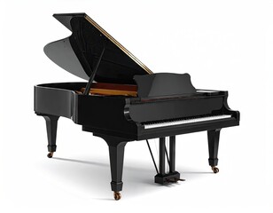 Black Grand Piano Isolated on White Background