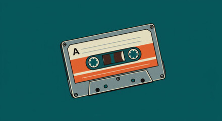 Retro Cassette Tape on Teal Background