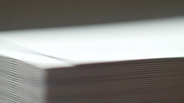 Close up of a stack of white paper sheets, office supplies.