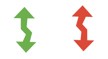 Two wavy arrows one green pointing up and one red pointing down