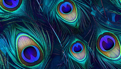 Obraz premium Seamless pattern of peacock feathers with iridescent green and blue tones