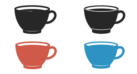 Four simple cup icons in black red and blue tones displayed