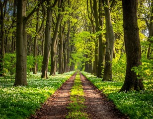 Sunlight-drenched forest path