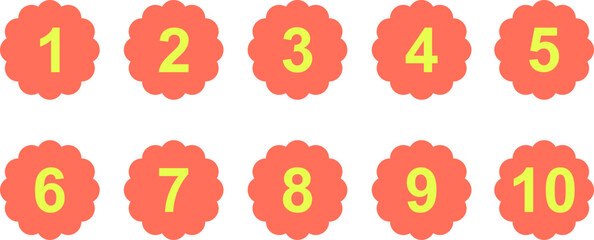Orange oval shapes with yellow numbers one to ten