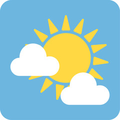 Sunny sky with fluffy white clouds weather icon