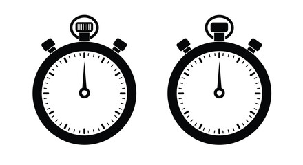 Two black and white stopwatch icons showing time measurement and precision