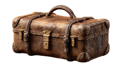 Vintage leather travel suitcase with brass hardware evoking adventure and timeless journeys