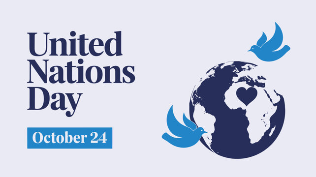 Vector art of united nations day october 24 with globe and doves