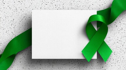 World Mental health awareness day. White frame with green ribbon on white background. Depression, Cerebral palsy.