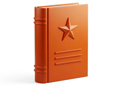 Orange book with star and lines on cover isolated on white background