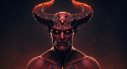 Red demonic figure with horns and glowing eyes