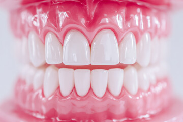 Obraz premium Realistic dental model showcasing clean white teeth and healthy pink gums used for educational and professional dental demonstrations in clinics and schools