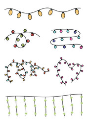Festive String Lights and Decorations on white  Backdrop
