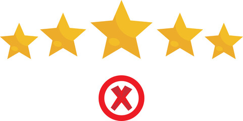 Five golden stars above a red circle with a red x symbol