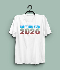 Happy New Year,2026, typography white t-shirt