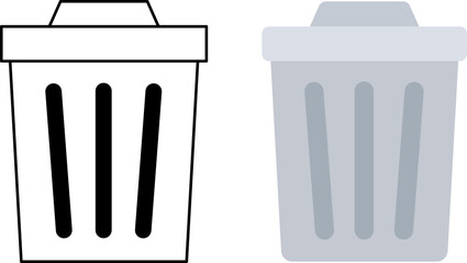 Line art and colored vector icons of a trash can