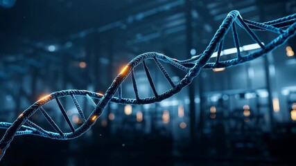 A glowing DNA helix against a blurred background. - Powered by Adobe