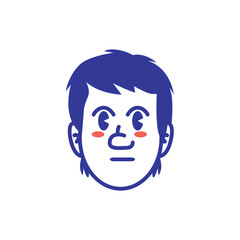 Cartoon illustration of male face emoji with frowning expression and blush cheeks. Simple bold vector style, perfect for sticker, mascot, emoji set, and social media design. EPS file.