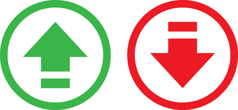 Green up arrow and red down arrow icons representing growth and decline