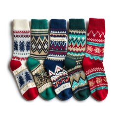 Colorful Christmas socks isolated on white surface