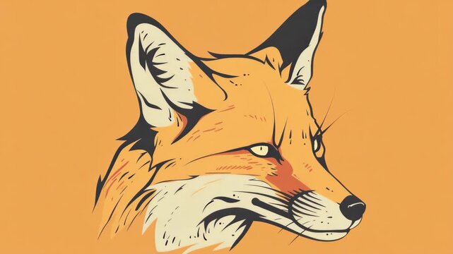 A fox is shown with its head turned to the right. The fox is orange in color. The fox is looking at the camera
