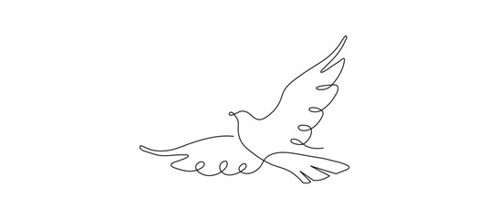Continuous one line drawing of flying bird. Minimalist bird, dove, pigeon outline design.