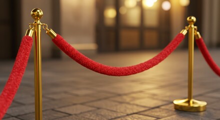 Red Velvet Rope Barrier with Golden Stanchions