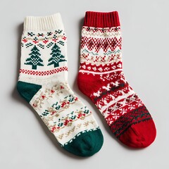 Cozy Christmas socks isolated on plain background