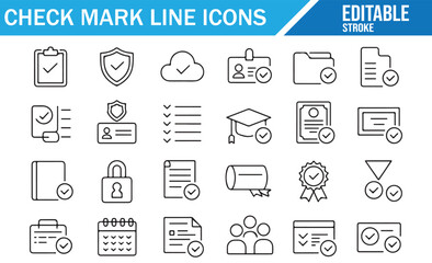 Security and Identity Check Icons — Linear Verification Symbols for Business Docs