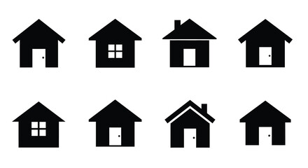 Simple black and white house icons in various styles and shapes